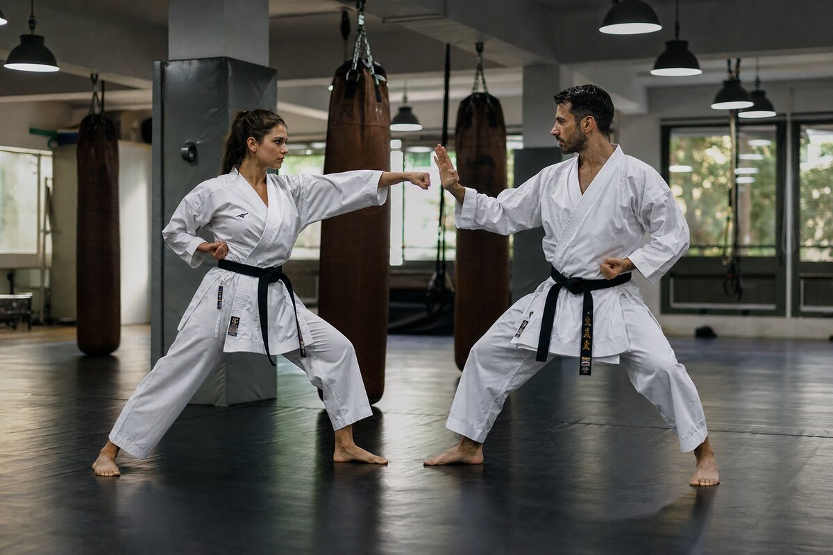 Sportkarate-Partnerübung im Gi in der Kampfsportakademie Nürtingen